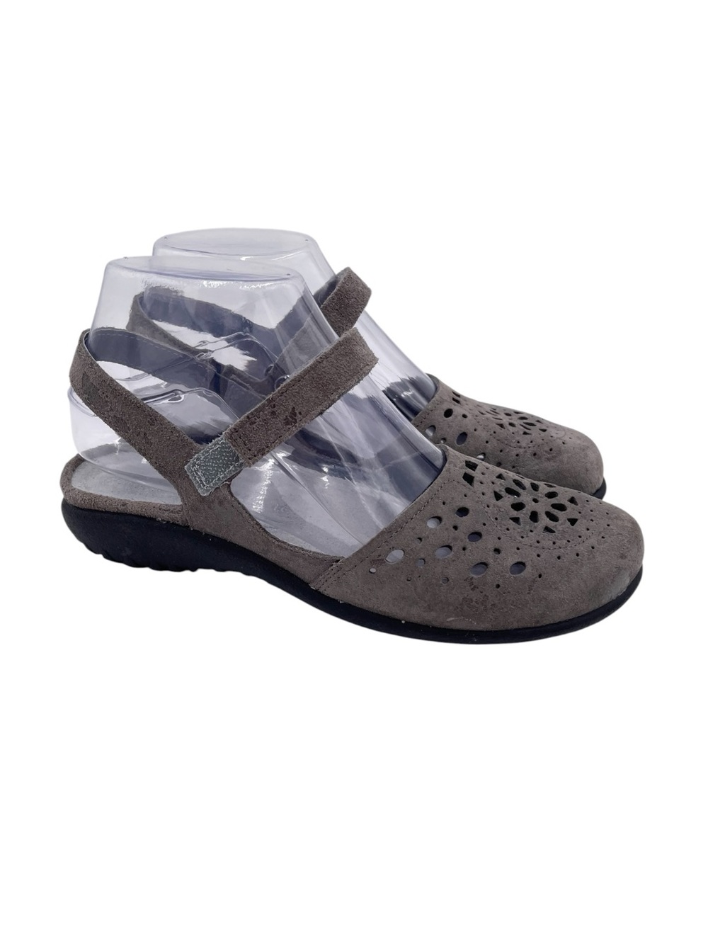 Naot Arataki Perforated Leather Slingback Mary Jane Flat Size 37 / 6 Grey Marble